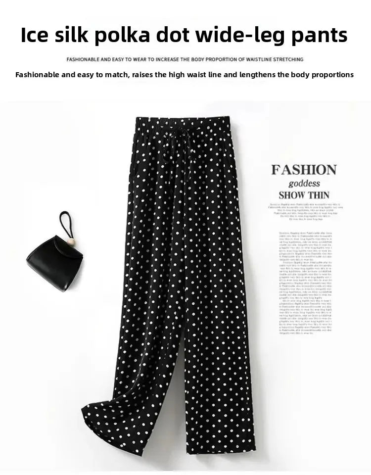 Casual Polka Dot High Waist Wide Leg Pants for Women