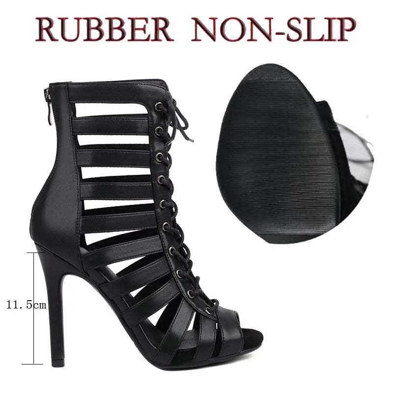 Lace Up High Heel Ballroom Dance Ankle Boots for Women