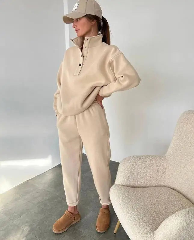 Oversized Warm Casual Hoodie and Long Pants Set for Women