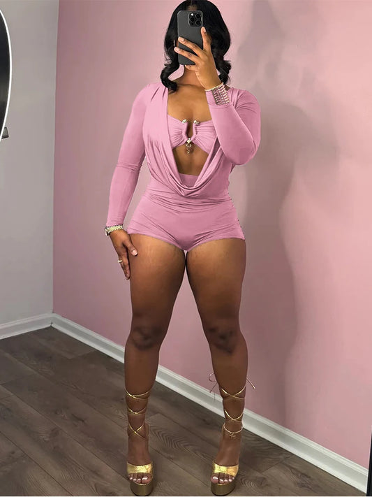 Weird Puss Sexy Women Swing Collar Romper+Metal buckle Bra Hipster Midnight Party Coquette New Spring Trend Workout Playsuits