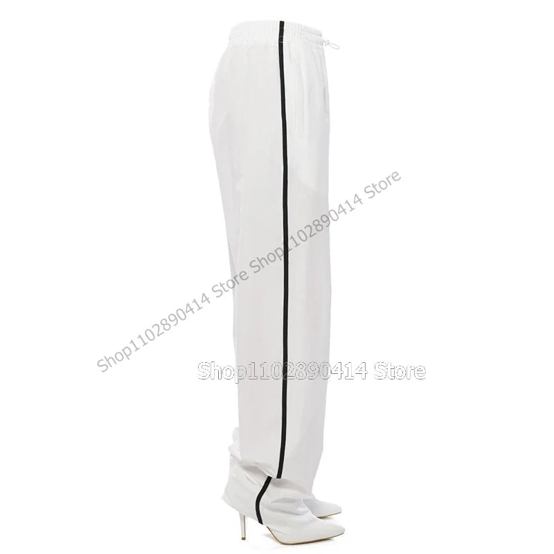 Multi Color Striped Pointed Toe High Stiletto Pant Boots For Women