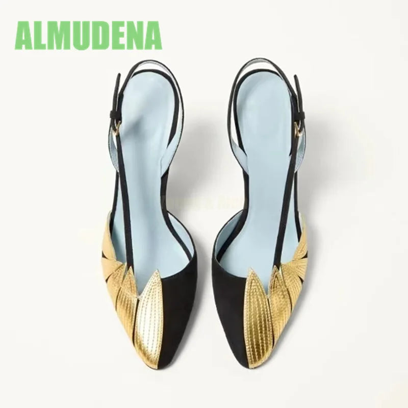 Pointed Toe High Heel Woven Color Block Sandals for Women