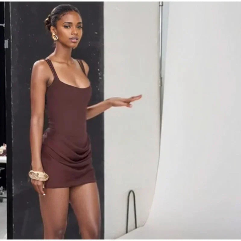 U Neck Back Bandage Mini Dress