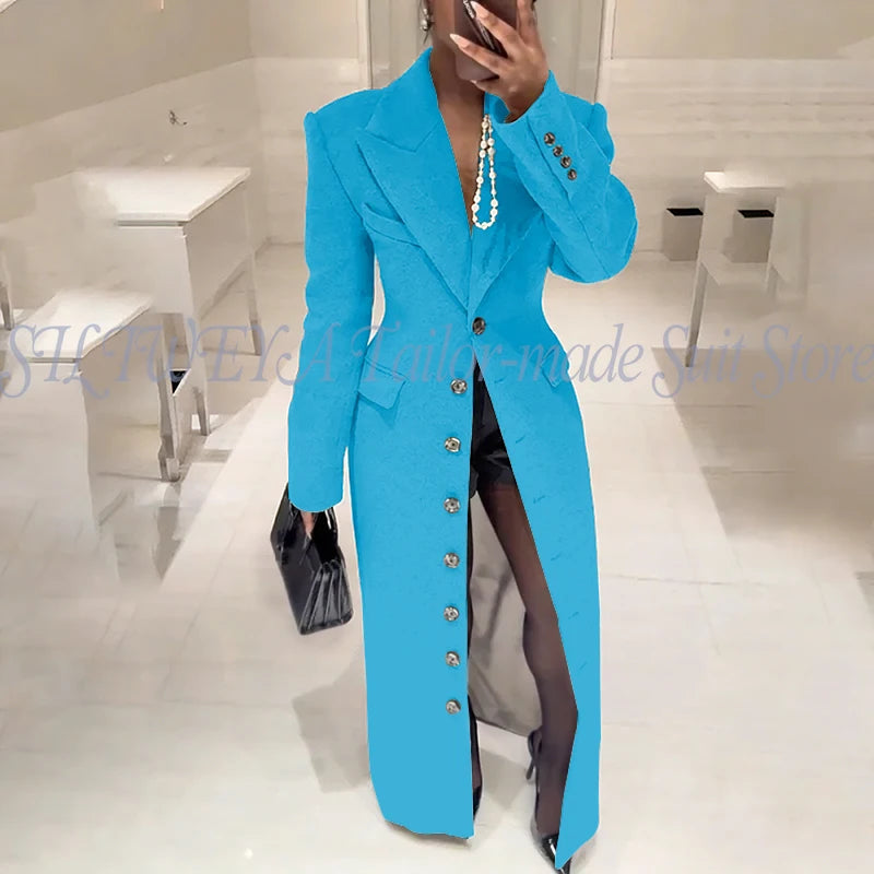 Elegant Slim Fit Blazer With Notched Collar For Women