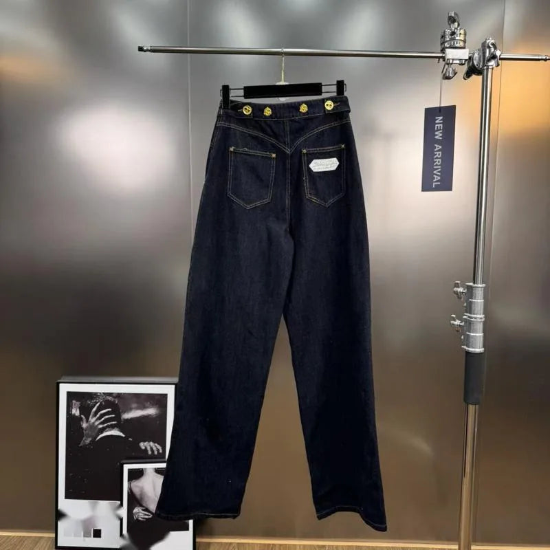 ANJY Autumn New Women's Streetwear Y2K Chic Fashion Safari Style Niche Personality Spliced Button Jeans Casual Denim Pants A7689