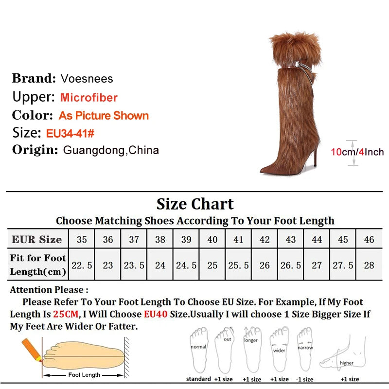 Elegant Faux Fur Knee High Stiletto Boots for Women