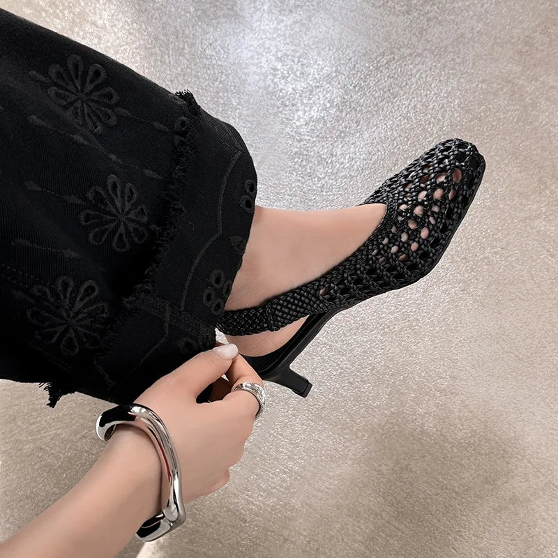Handmade French Style Cut Out Weave Sandals for Women