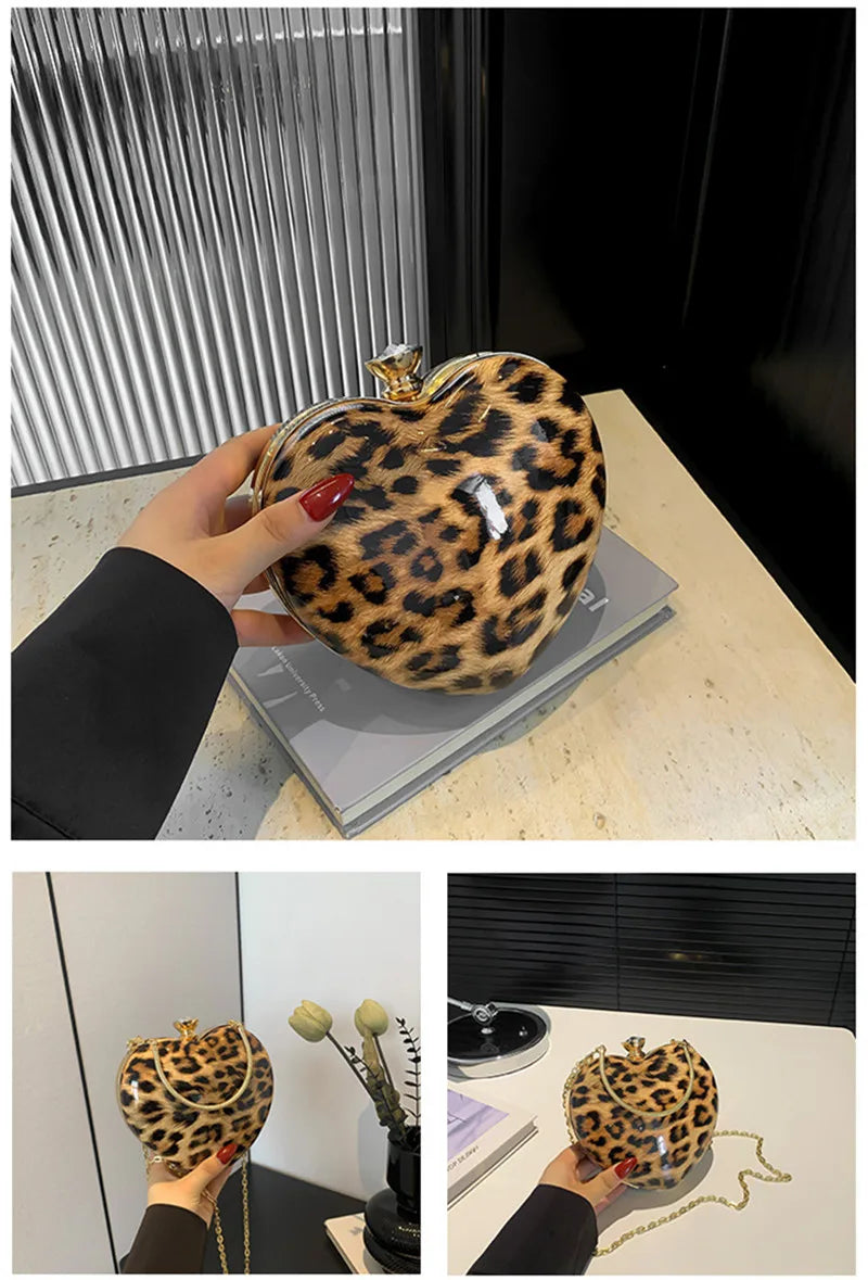 Leopard Print Heart Shaped Acrylic Clutch