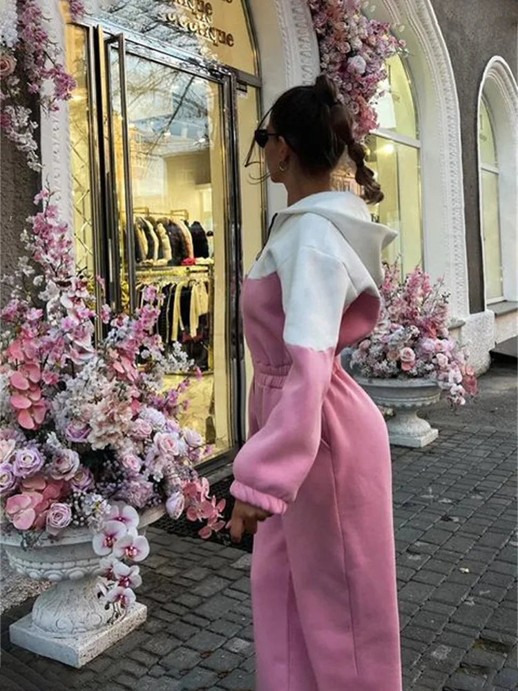 Contrast Color Patchwork Sports Jumpsuit for Women