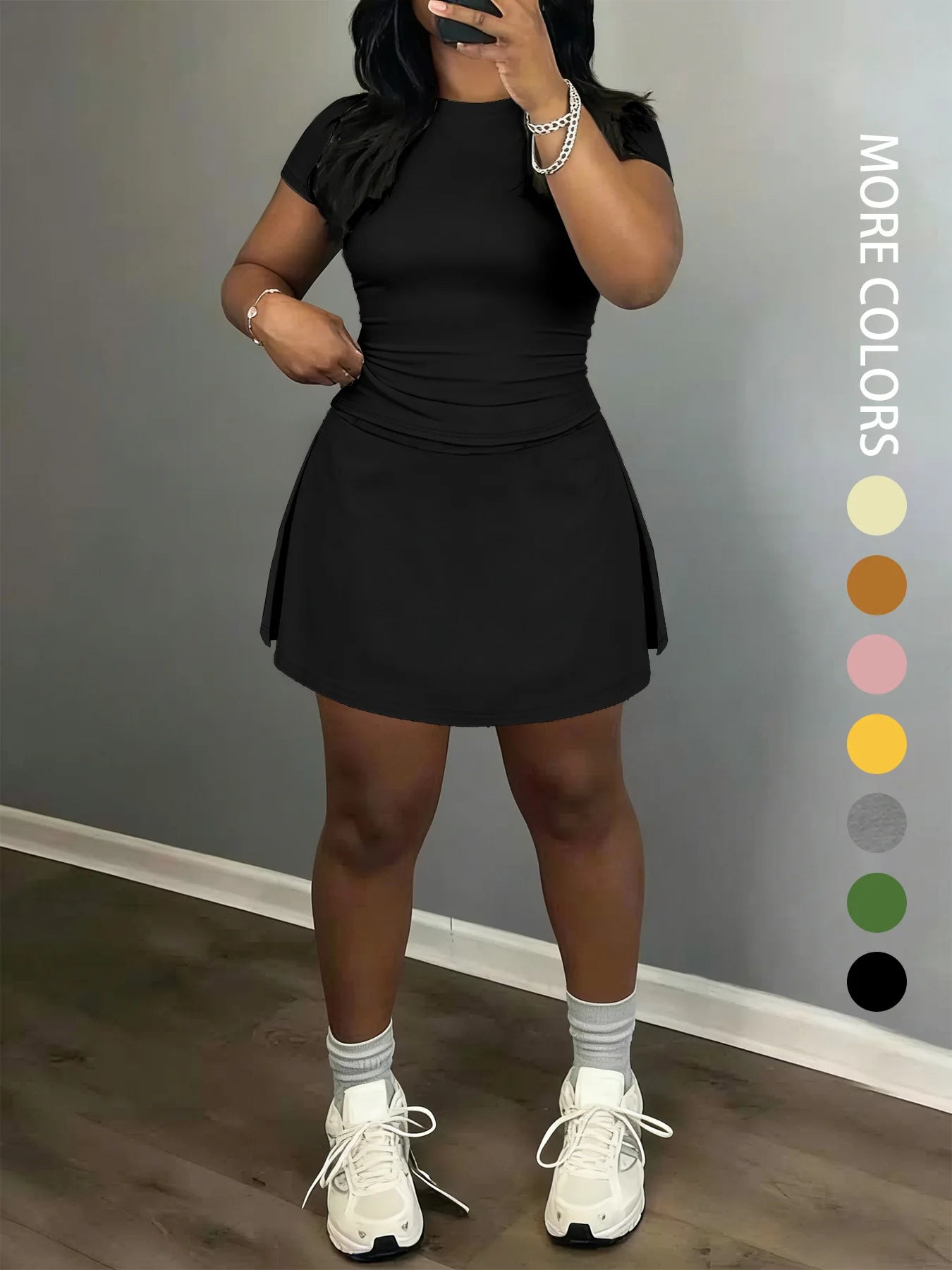 Sporty Short-Sleeve Tee and Culottes Two-Piece Set for Women