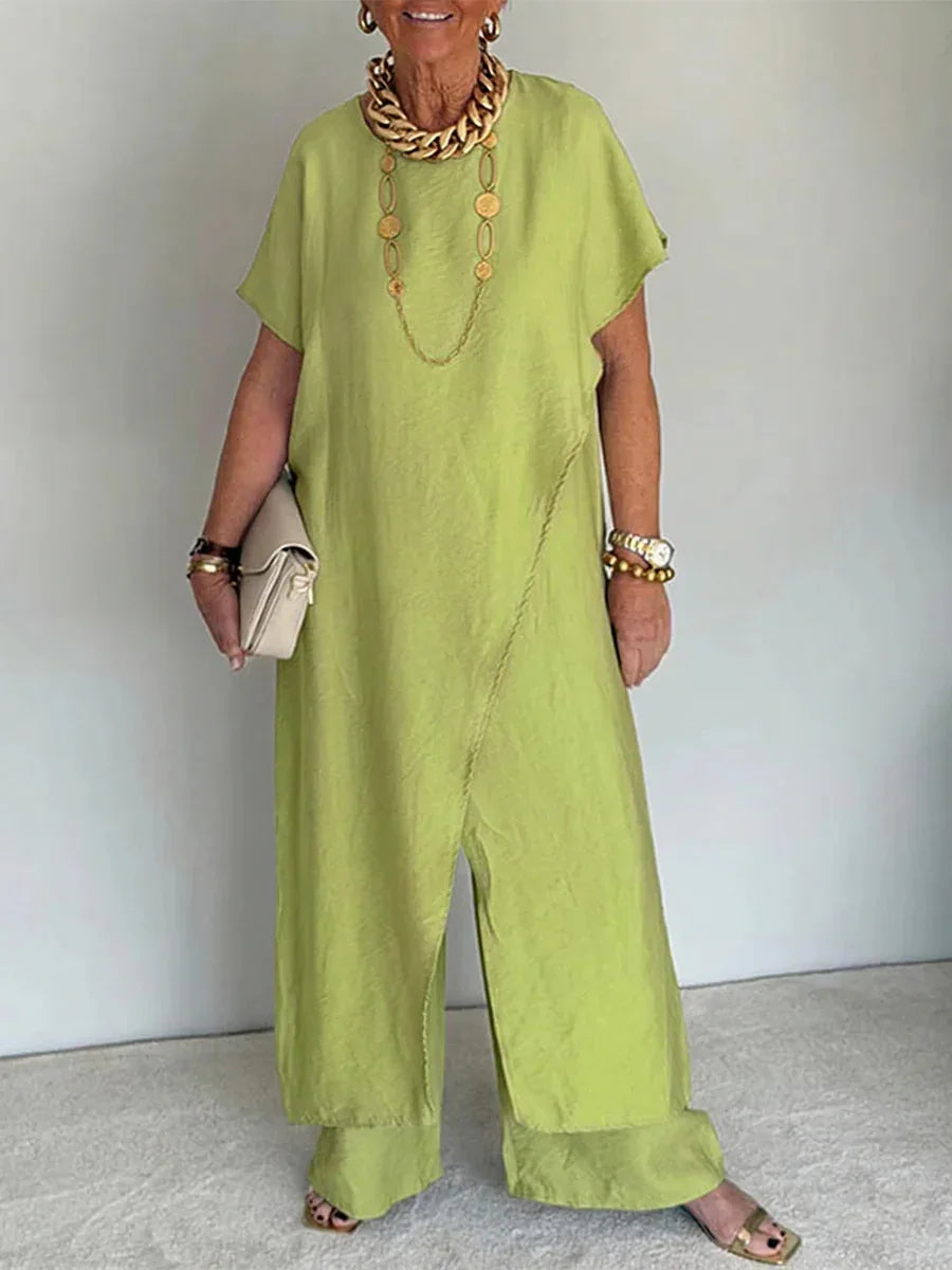 Casual Sleeveless Irregular Long Top Wide Leg Pants Two Piece Set for Women