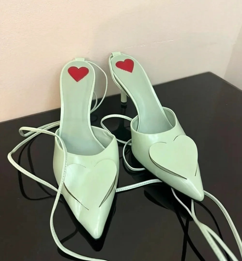 Red Heart Cutout Leather Pointed Pumps