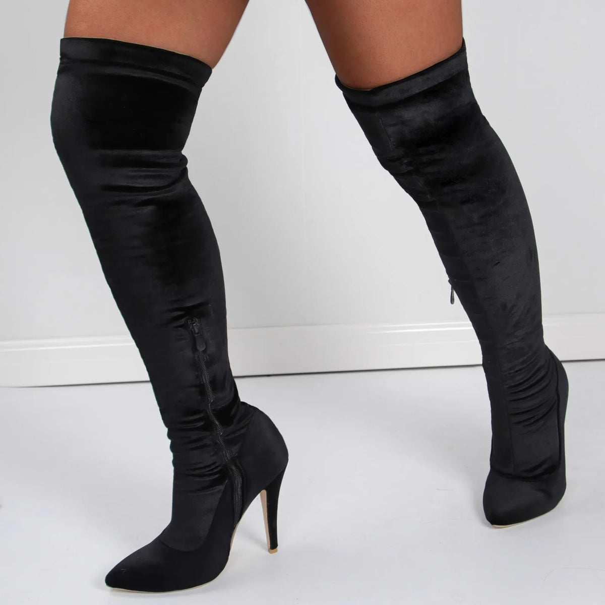 Velvet Pointed Toe Over The Knee Stiletto Boots for Women