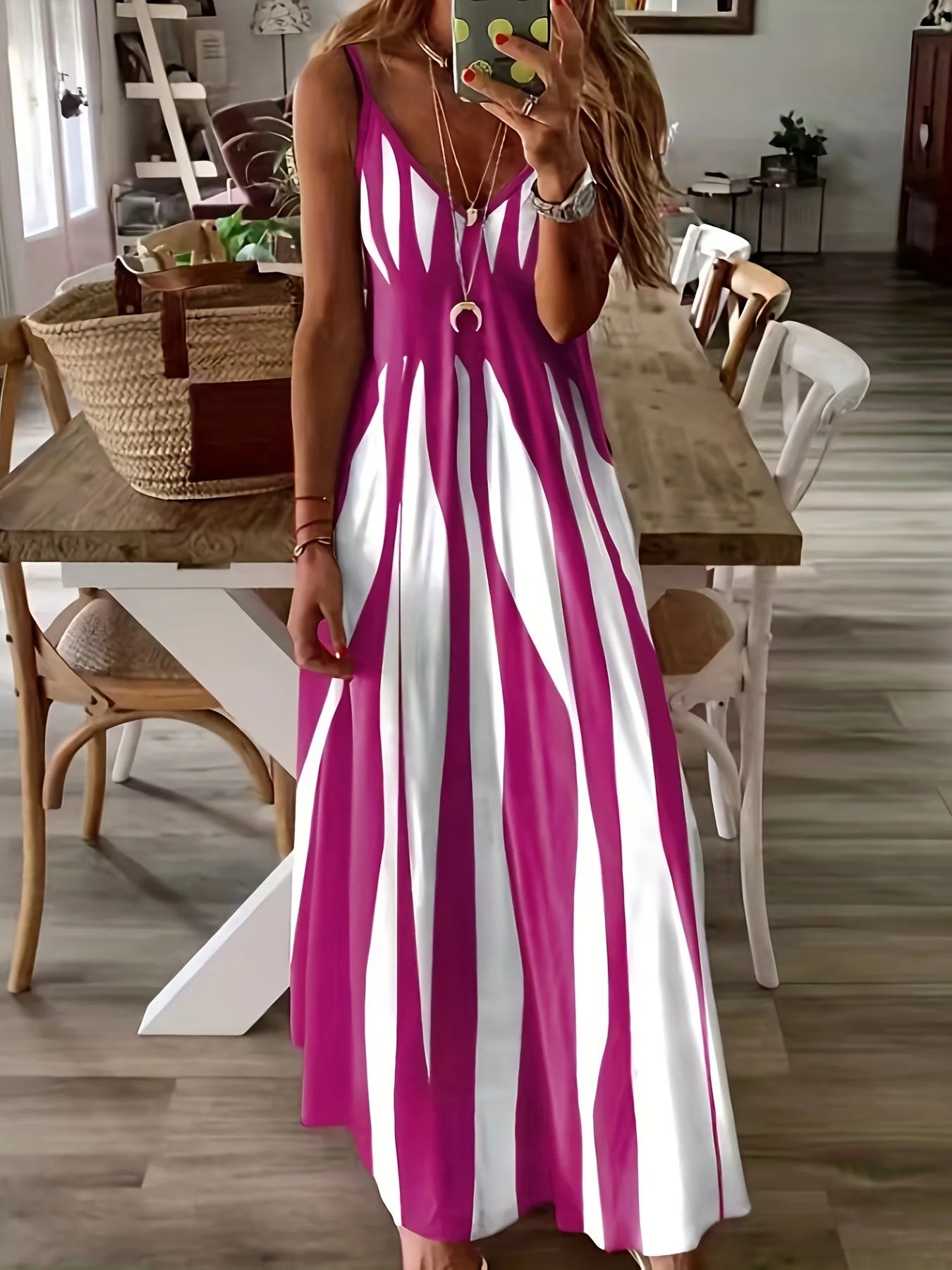 Casual Striped Sleeveless Knit Maxi Dress For Women