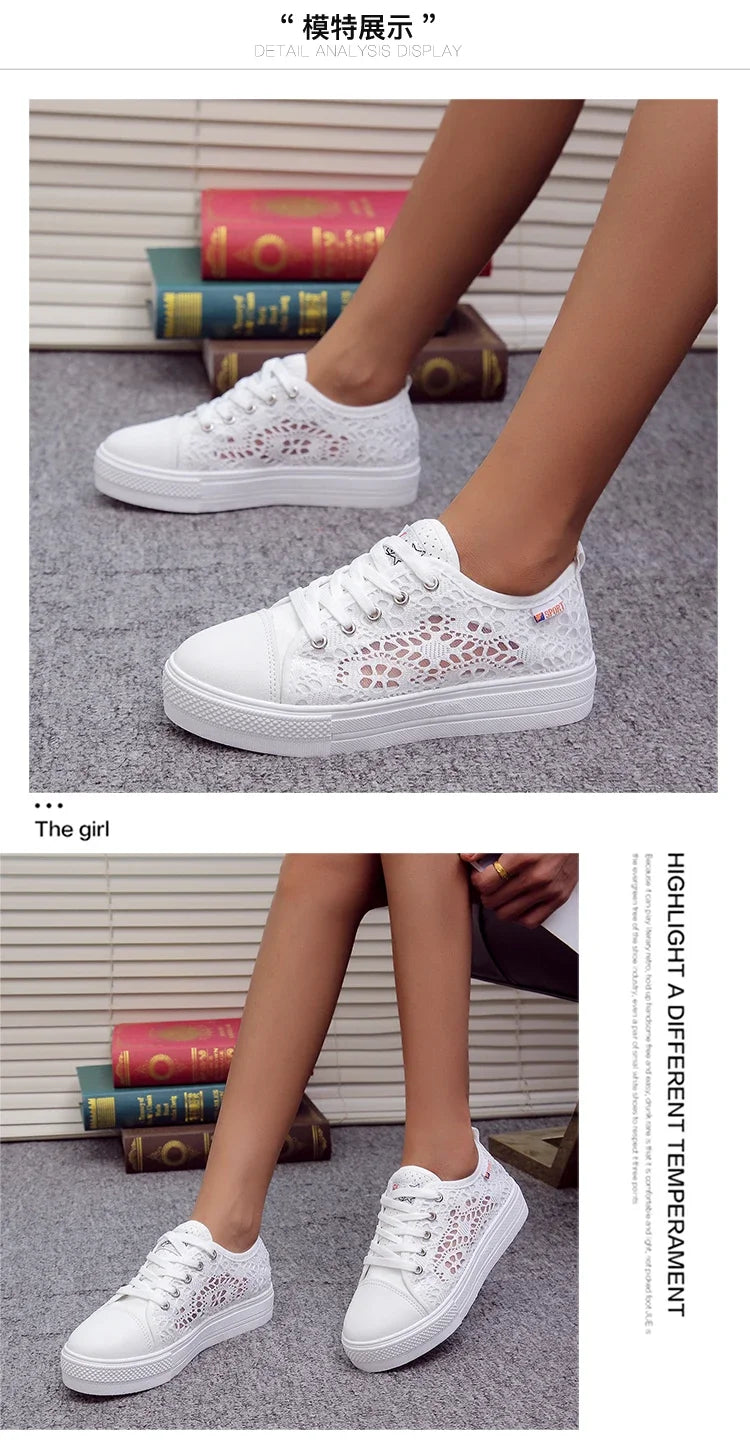 Lightweight Embroidered Lace Up Sneakers For Women