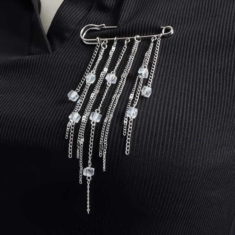 Layered Pearl Heart and Star Tassel Brooch for Women