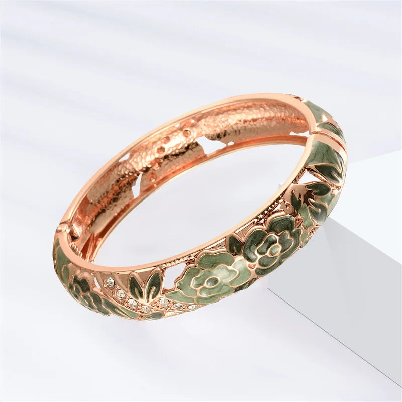 Floral Enamel Double Bangle Bracelet Set