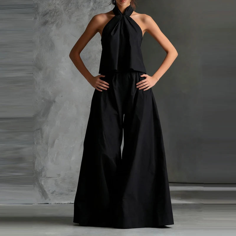 Sleeveless Halter Top And Wide Leg Pants Set for Women