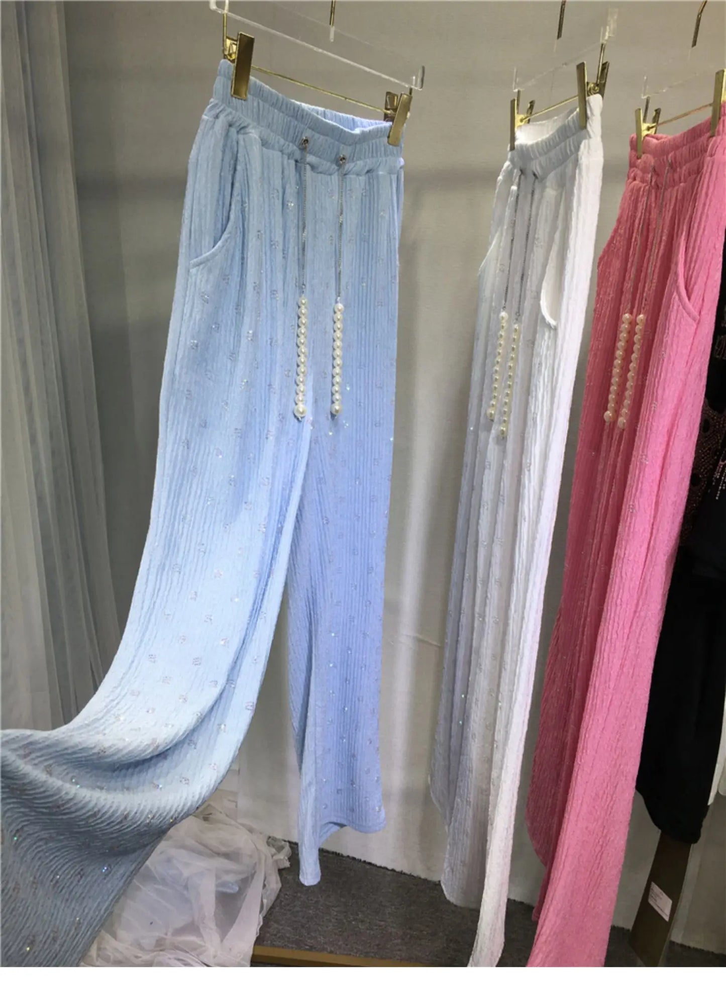 Pink Silk-Feel Wide Leg Pants