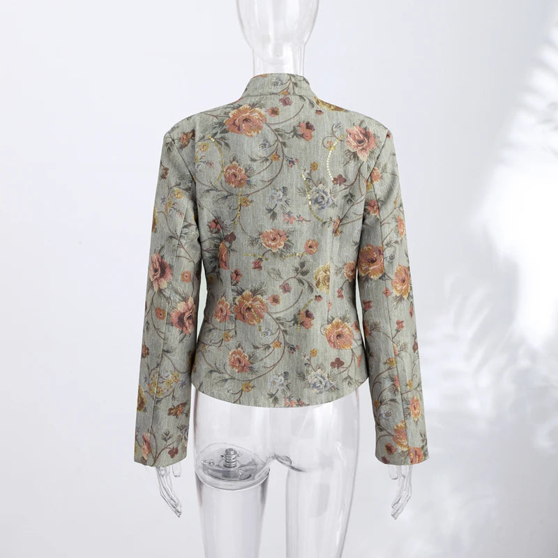 Elegant Striped Embroidered Open Stitch Jacket for Women