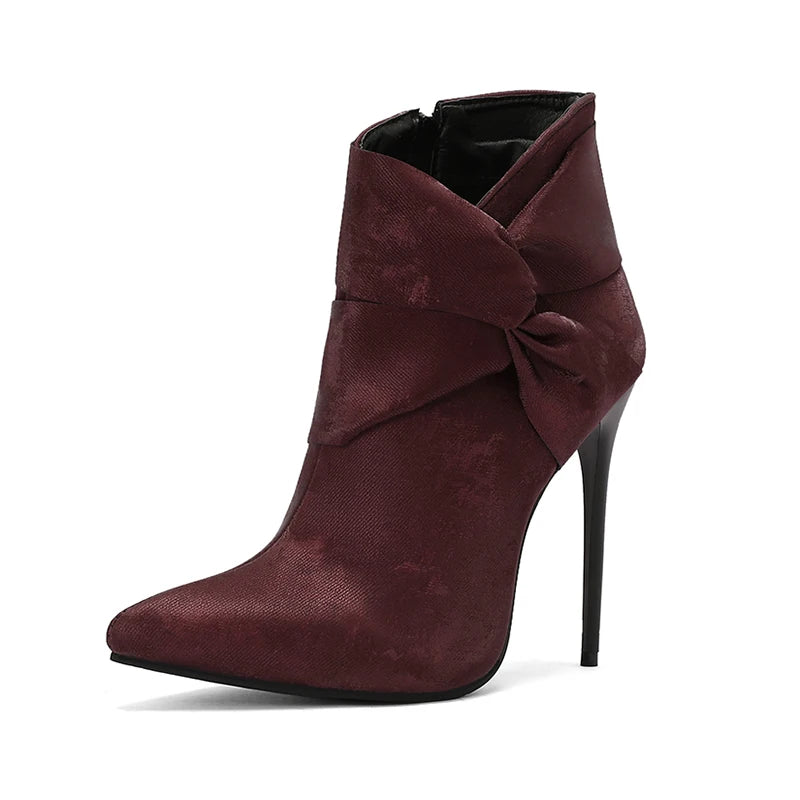 Elegant Bowknot Lace-Up High Heel Ankle Boots for Women
