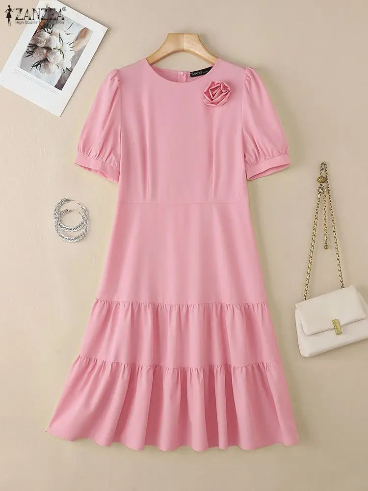 Tiered Puff Sleeve Midi Dress