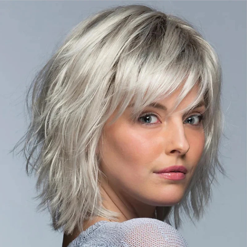 Lightweight Grey Short Curly Synthetic Wig For Women