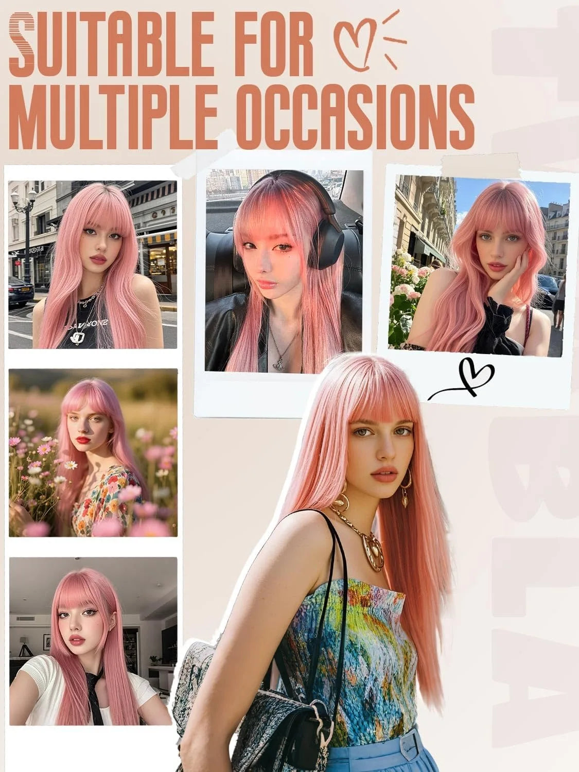 Natural Straight Layered Lace Front Wig With Bangs for Women