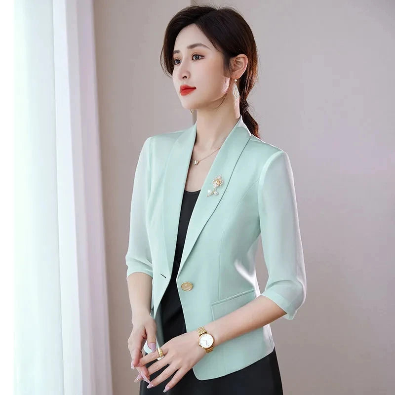 Lightweight Solid Color Chiffon Blazer Jacket For Women