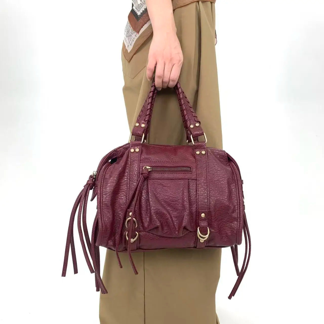 Vintage Street Style Rivet Embellished Shoulder Bag for Women