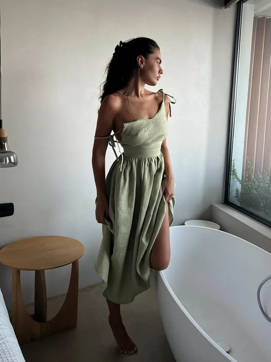 Elegant Vintage Backless Relaxed Fit Summer Dress for Women