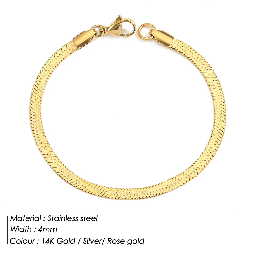 Gold Tone Stainless Steel Figaro Chain Bracelet for Women