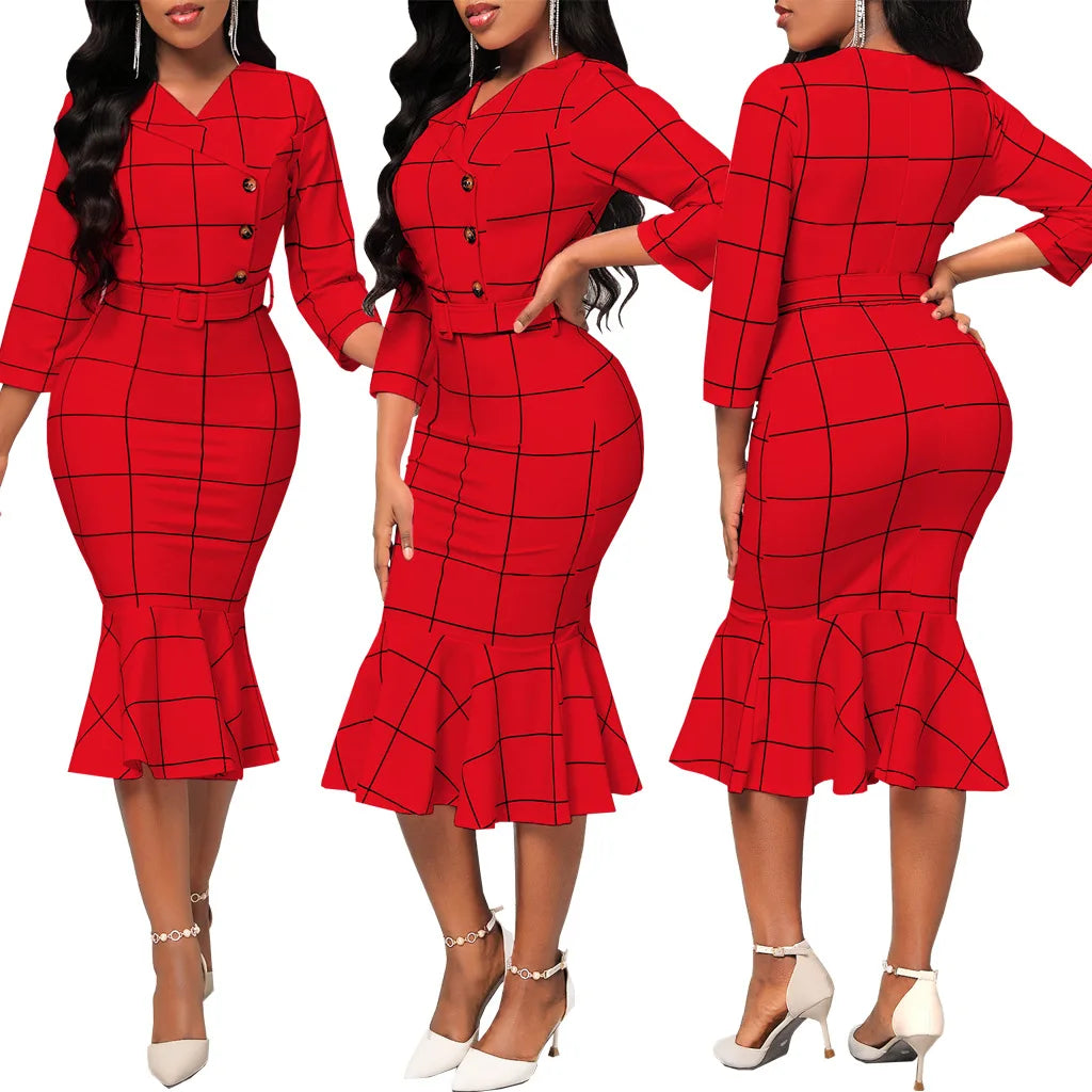 Sexy fashion solid color seven-quarter sleeve small V-neck women's dress SMR12189