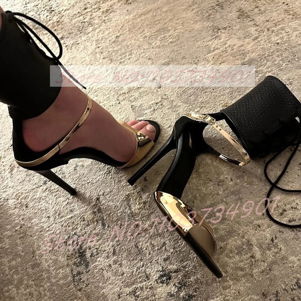 Metallic Snake Pattern Peep Toe Stiletto Sandals for Women