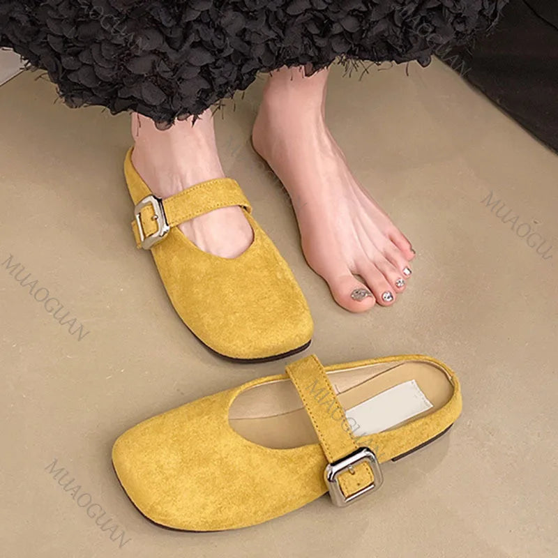 Square Toe Slip On Comfortable Flat Slides For Women