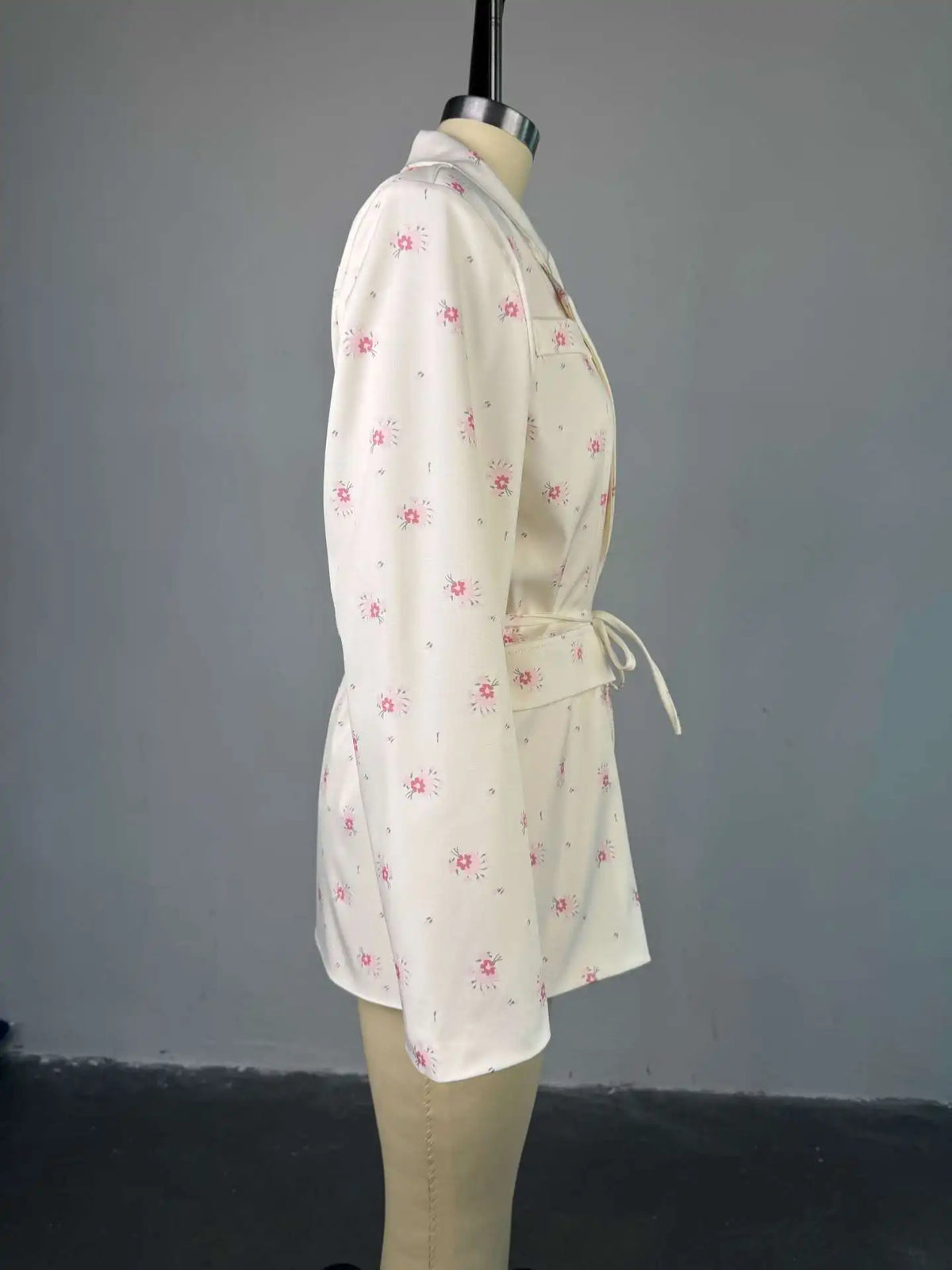 Printed Lace Up Casual Notched Blazer Jacket for Women