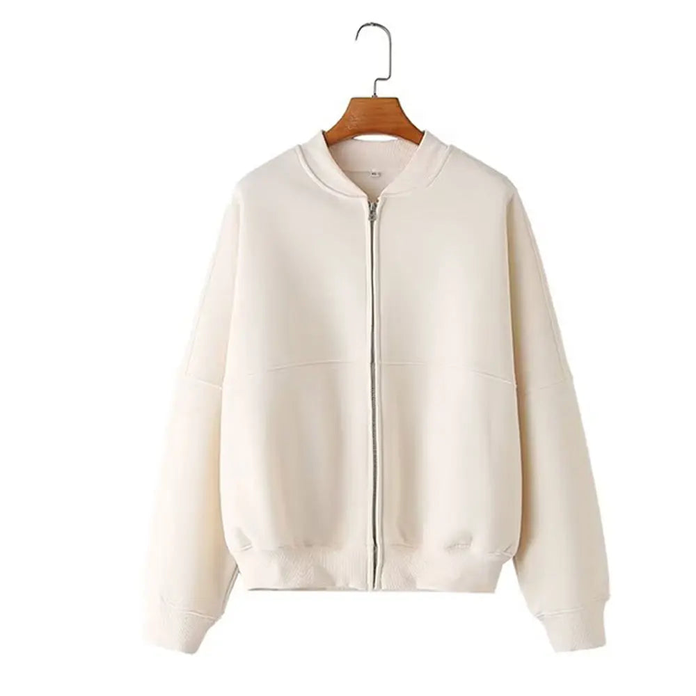 Fall Retro Zip Bomber Jacket Two Piece Set for Women