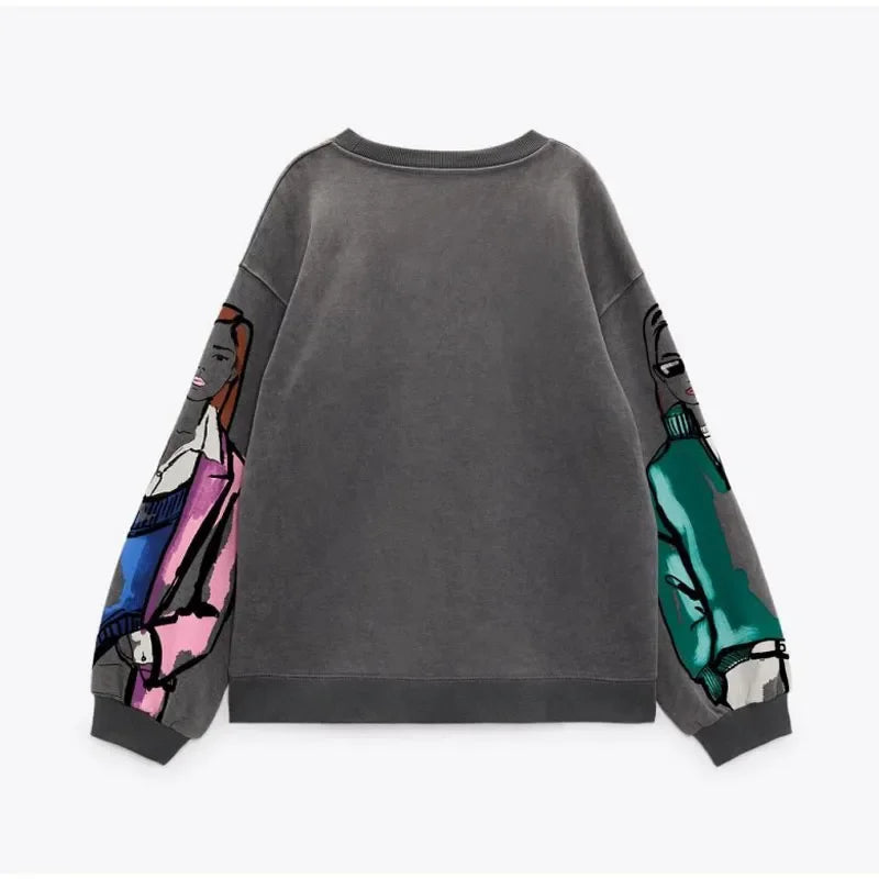 Loose Cartoon Graphic Long Sleeve Sweatshirt for Women