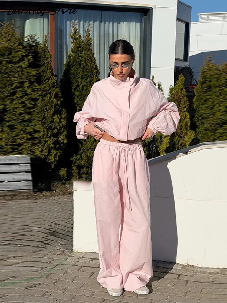 Ruffle Hem Jacket and Jogger Pants Two Piece Set for Women