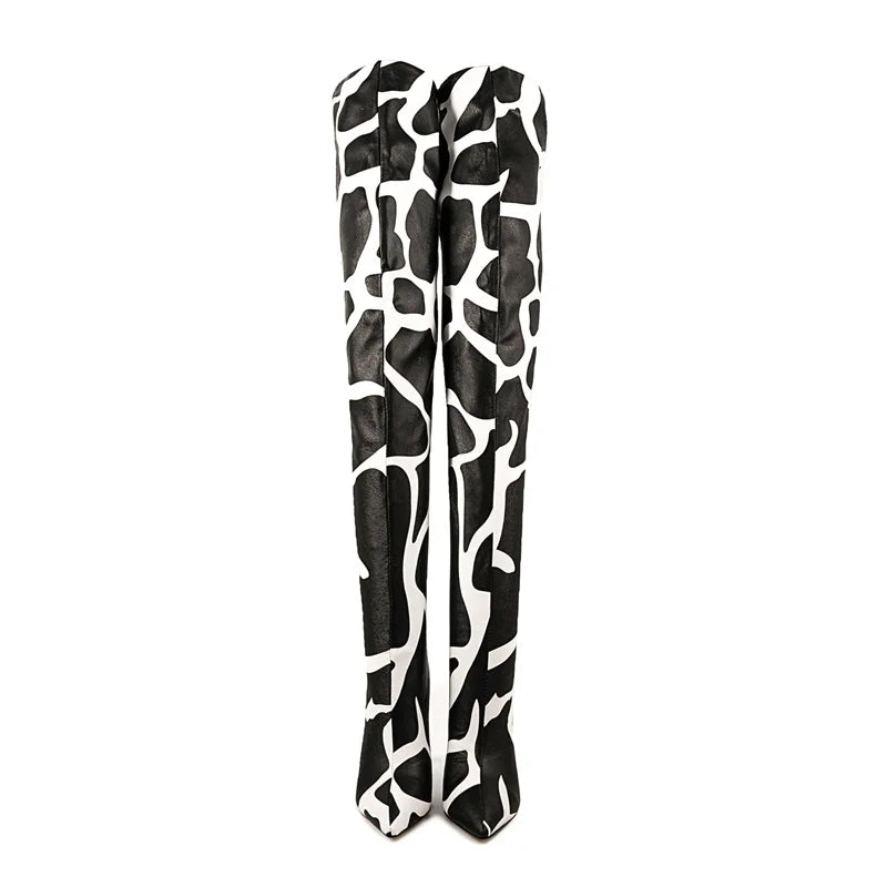 Giraffe Print Pointed Toe Over-The-Knee Boots for Women