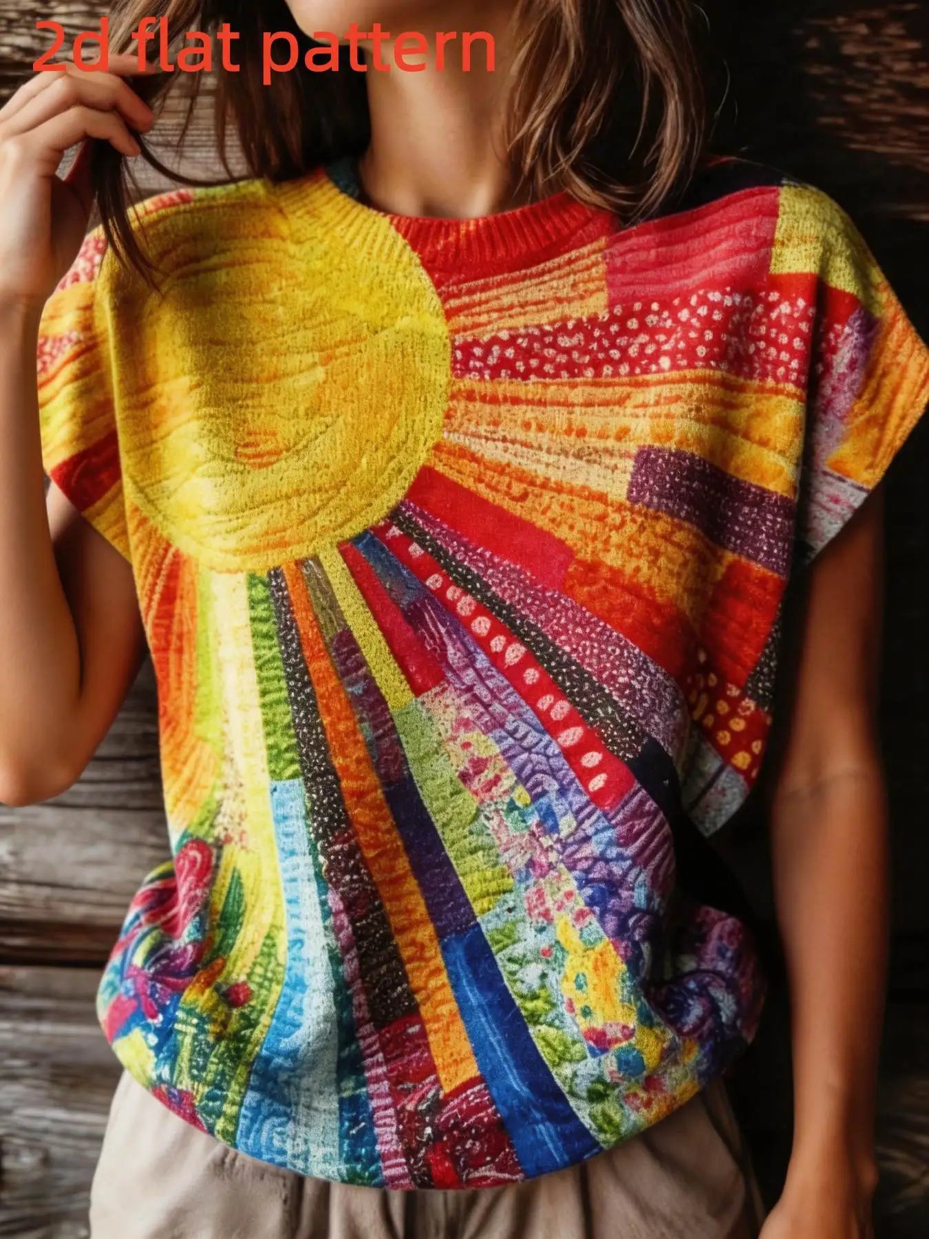 Flat Digital Print Sleeveless Pullover Top for Women