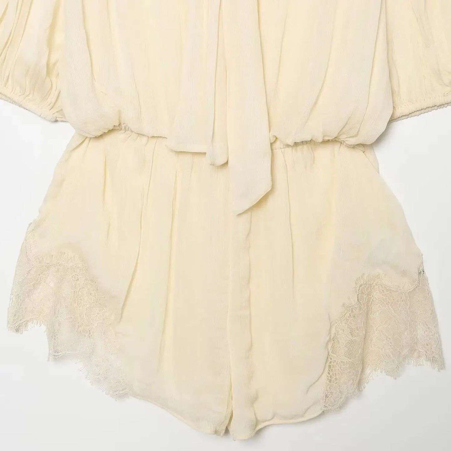 Vintage Lace Up Bow Chiffon Patchwork Jumpsuit For Women
