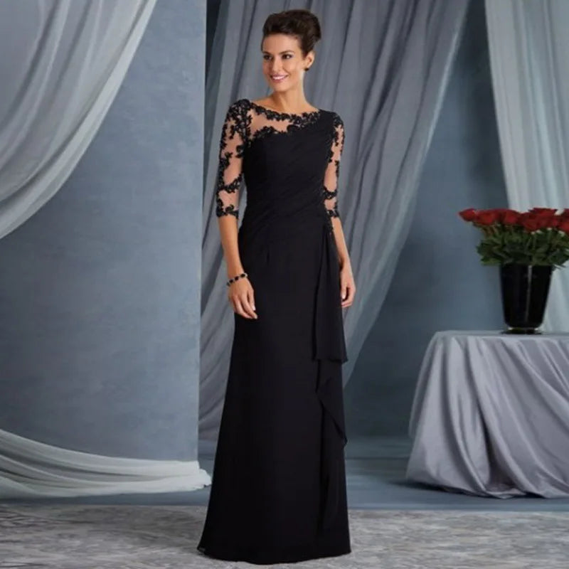 Elegant Lace Patchwork Mid Sleeve Long Dress for Women