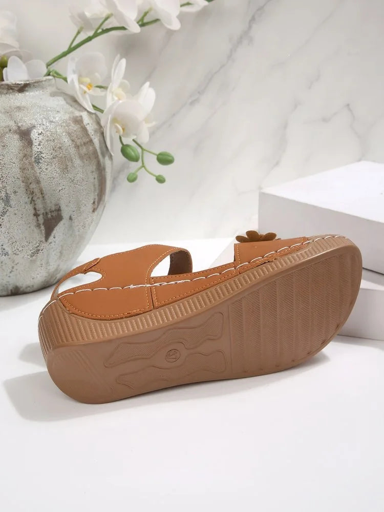 Modern Floral Buckle Wedge Sandals