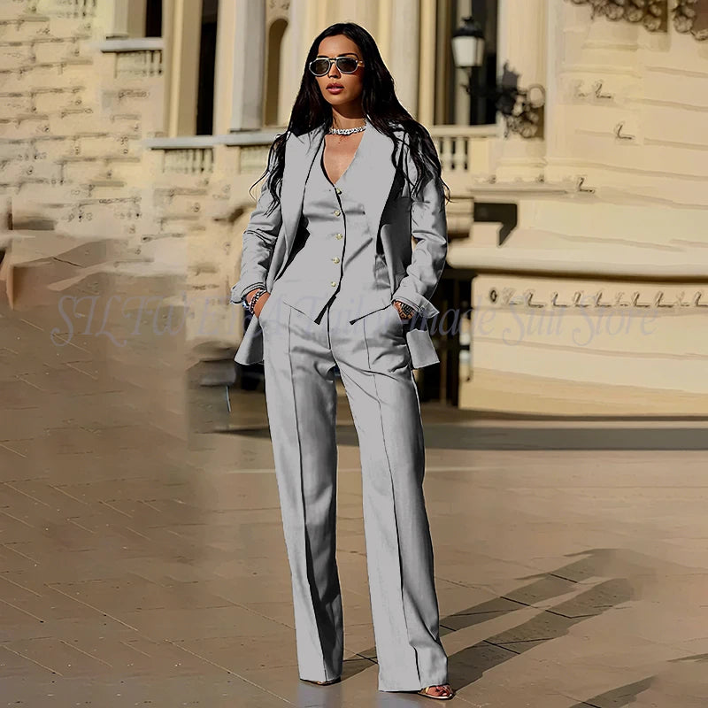Sophisticated Slim Fit Three Piece Blazer Set For Women