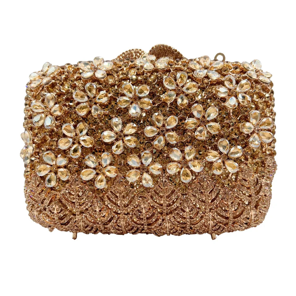 XIYUAN Hot-selling Luxury Carved Lilac Flower Clutch Purse Full Diamond Evening Bag Women Wedding Bridal Handbag Party Purses