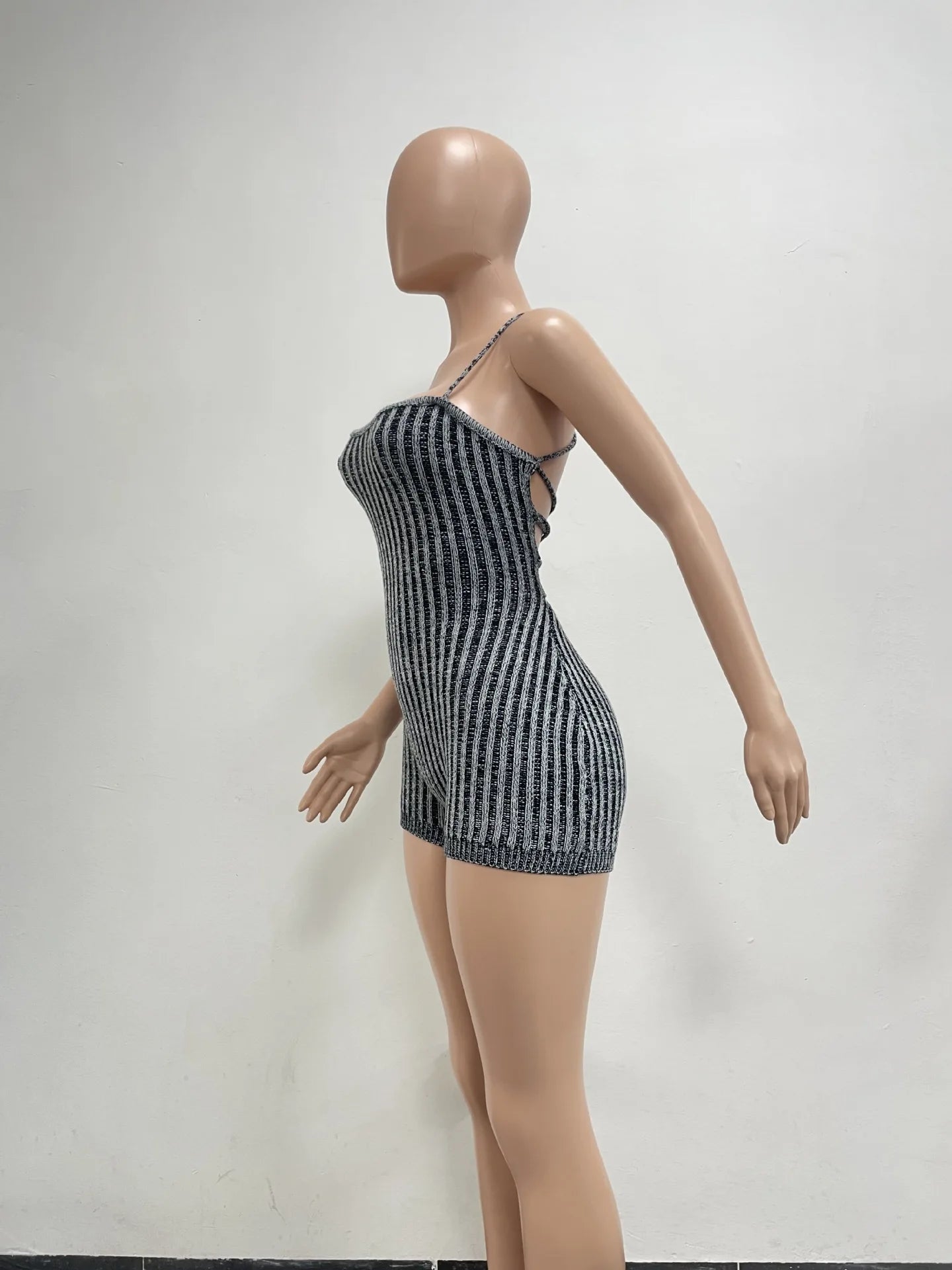 Backless Striped Knitted Sporty Playsuit for Women