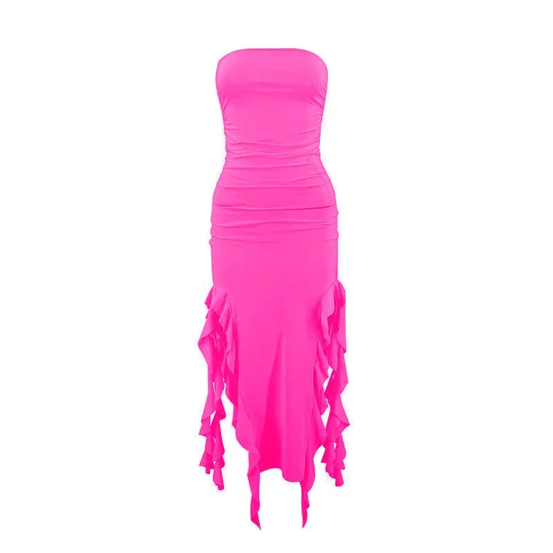 Short Dresses Womens Fashion New Sexy Spicy Girl Sleeveless Strapless Sweet Split Asymmetric Casual Party Long Dress 2025 Summer