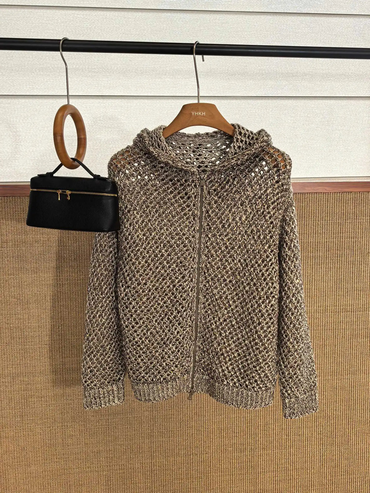 Sequined Hooded Knit Cardigan with Zipper for Women