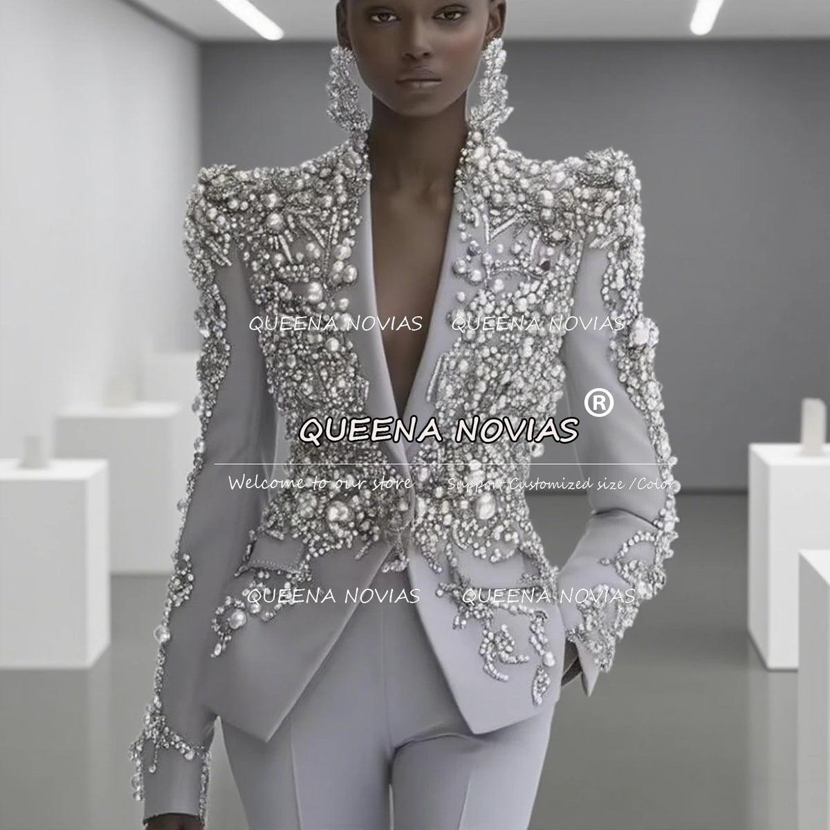 Beaded Two Piece Mother Of The Bride Suit Set For Women